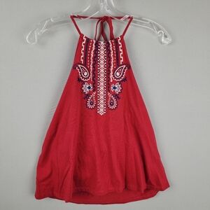 Rock & Roll Cowgirl Red Embroidered Halter Crop Top Sz Medium